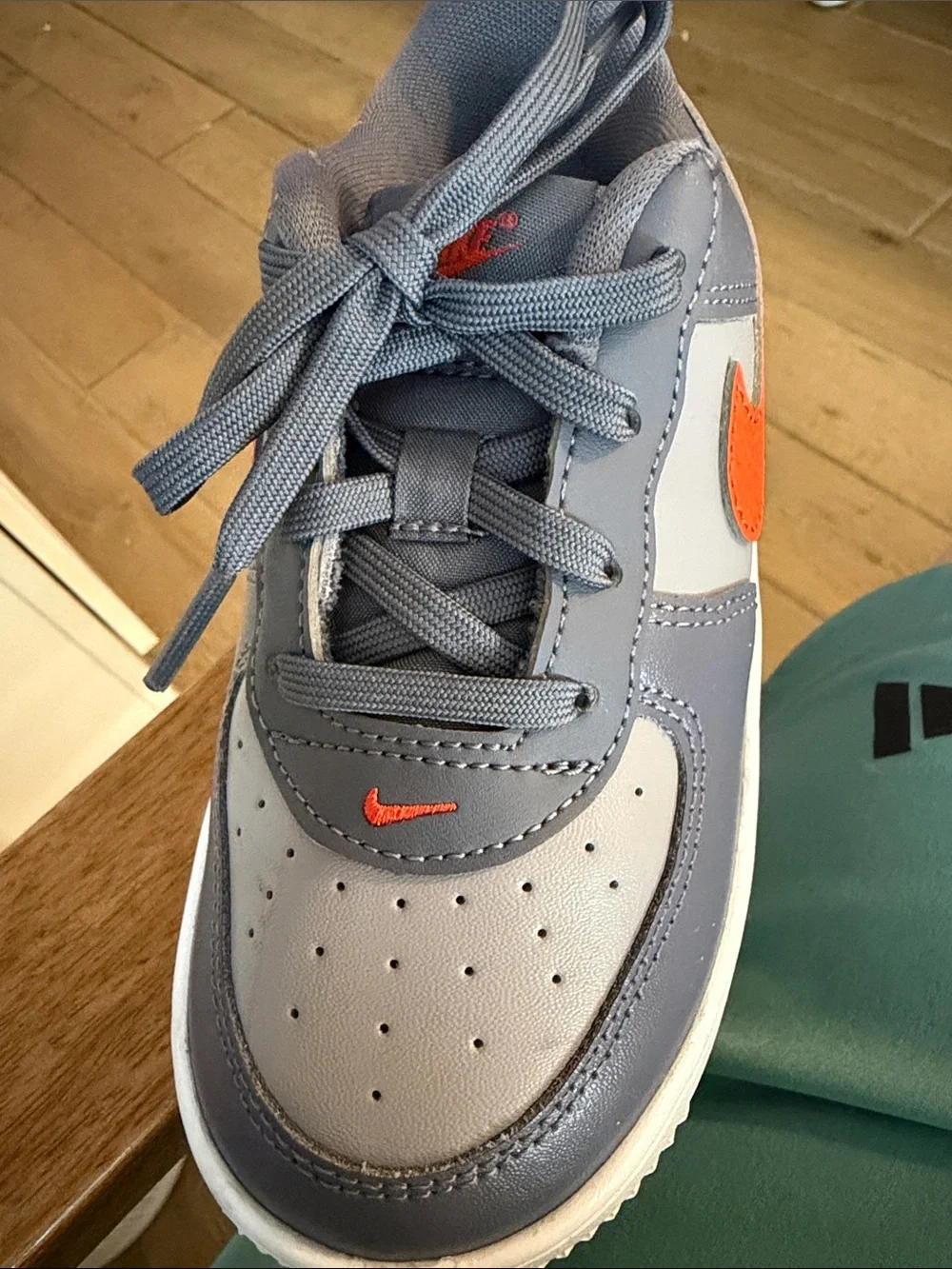 Nike Toddler Gray Sneakers with Bright Orange Swoosh